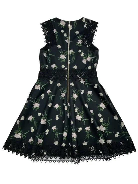 Ted Baker Nolla Printed Skater Dress 3 US/M Black Floral - Picture 14 of 15
